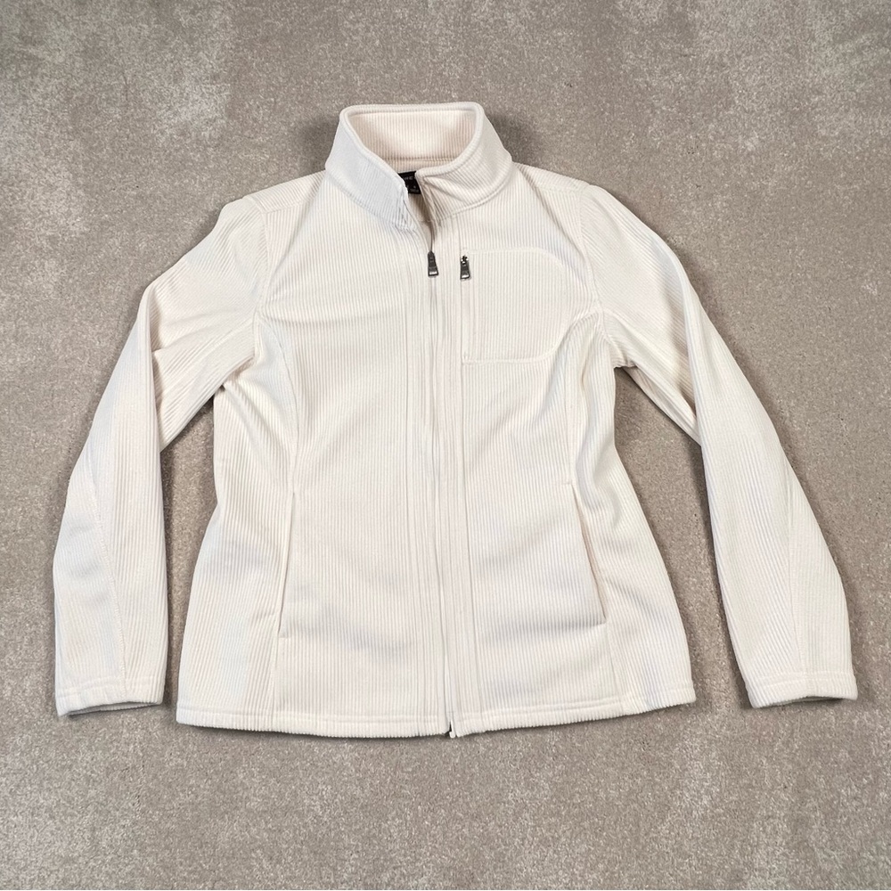 Andrew Marc Cream Zip up Soft Cozy Basic Ribbed Fleece Lined Sweater women's S